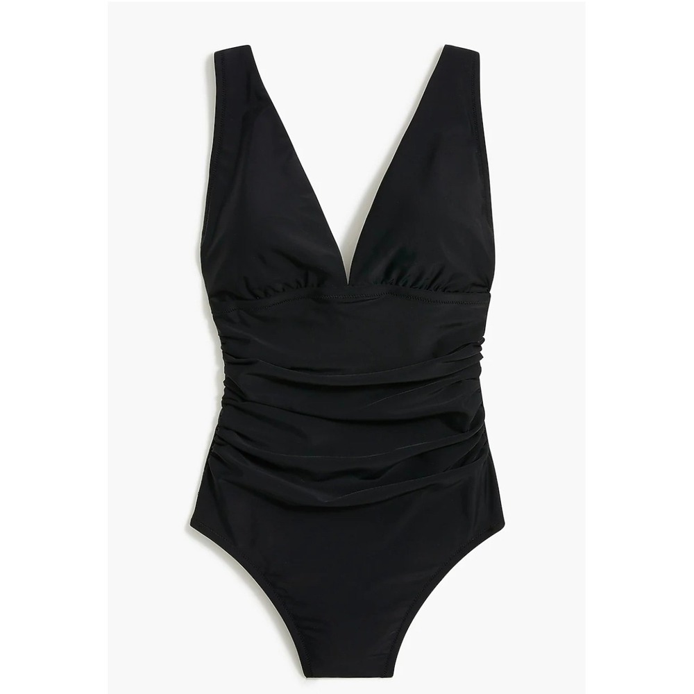 J.Crew Women XL Black Ruched Plunge One Piece Swimsuit V-Neck
